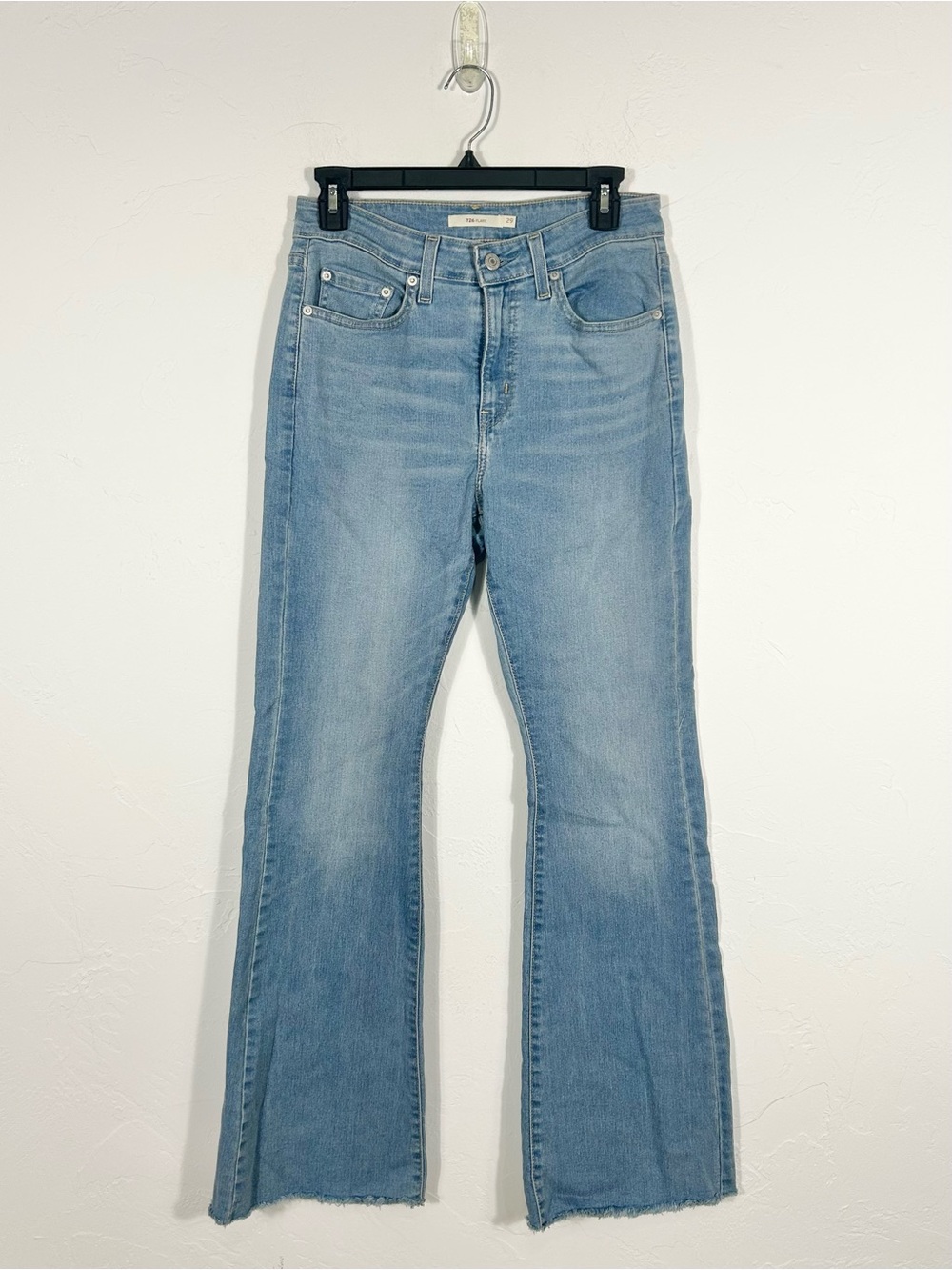 Levi's 726 High Rise Flare Jeans Light Wash Raw Cut Hem Size 29